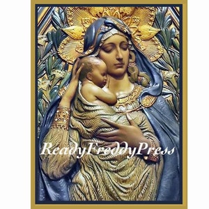 Grußkarte Blaue Madonna Ikone/ Religiöses/Vintage Bild/ Madonna & Kind/ Religiöse Ikone/ Set von 8 Karten und Umschlägen