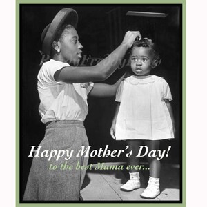 Tarjeta individual: Día de la Madre/Madre e hija/Afroamericanos/Familia afroamericana/Imagen vintage/Década de 1950/Tarjeta individual con sobre