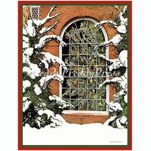 Christmas Card/ Holiday/ Christmas Tree/ Window/ Vintage Image Card with Boxed Set of 8 Cards with Envelopes