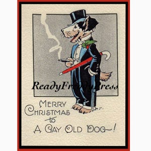 Weihnachten / Urlaub Art Deco Vintage Bild Karte ""Gay Old Dog"" / Hund im Smoking & Zylinder / Stilvoll / Cartoon / Boxed Set von 8 Karten mit Umschlägen." Bild 1