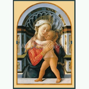 Vintage religieuze notitiekaarten ~ Vintage afbeelding ~ Madonna met kind ~ Fra Filippo Lippi ~ ~ Medici Palazzo, Florence ~ 15e eeuw ~ 8 kaarten en enveloppen