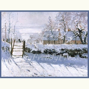 Notitiekaarten vintage afbeelding ~ vakantie ~ kerst ~ winter ~ sneeuwlandschap ~ "The Magpie" ~ Claude Monet ~ Frans platteland ~ doos met 8 kaarten met enveloppen