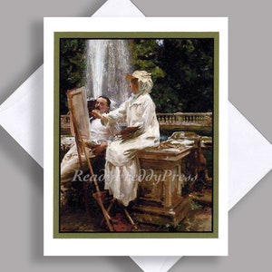 VERKOOP enkele Notecard/vintage afbeelding/kunstenaar/schilder/Plein Air/waterval/Lady & Gentleman/mooi/pittoresk/Notecard met envelop