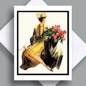 Enkele afstudeerkaartje/vintage afbeelding 1929/college/middelbare school/boeket/waardering/pet & toga/cadeaukaart/trotse ouder