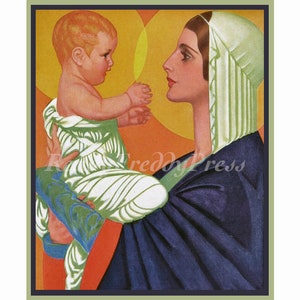 Biglietti d'auguri Art Deco religiosi vintage/Immagine vintage/Vacanze di Natale/Madonna e Bambino/Moderno/Audace/Grafico/set di 8 biglietti con buste/