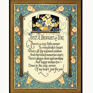 Biglietti di amicizia/Immagine vintage/Motto Buzza/"Solo un pensiero di te"/Gentilezza/Affettuoso/Premuroso/Vuoto/8 Carte con buste