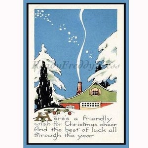 Weihnachtskarte Urlaub/ Cottage Weihnachten/ Vintage Bild/Art Deco/Kmas Cheer/Boxed Set mit 8 Grußkarten und Umschlägen