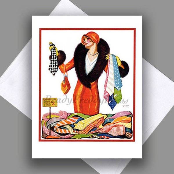 SALE Single Notecard/ Christmas/ Holiday/ Art Deco/ Fashion/ Flapper/ Mens Ties/ Xmas  Shoipping/Single Card with Envelope
