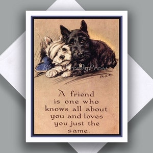 Hond enkele notitiekaart/gedicht//hond/honden/charmant/vintage afbeelding/vriendschap/hondenliefhebbers/enkele notitiekaart met enveloppen/blanco