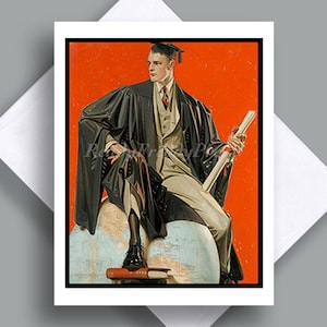 Enkele afstudeerkaart / vintage afbeelding / Leyendecker / College / middelbare school / jonge man / Cap a & Gown / Appreciation / Cadeaubon / Trotse ouder