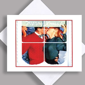 VENTE carte unique/image vintage/baiser de Noël/romanctique/« Merry Xmas »/ amoureux/ couple/mari et femme/ carte pour lettres avec enveloppe