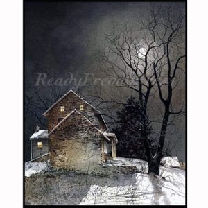 Cartes de correspondance hiver/carte de Noël/vacances/clair de lune/image vintage/campagne/ferme/neige/ombres/boîte de 8 cartes avec enveloppes