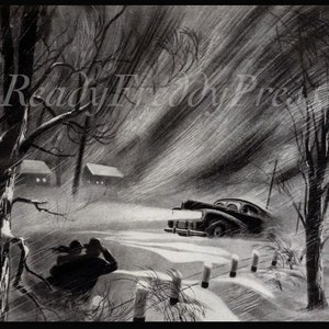 Carte : neige/Noël/hiver/Blissard/campagne/image vintage/Ellison Hoover/années 1920/boîte de 8 cartes avec enveloppes image 1