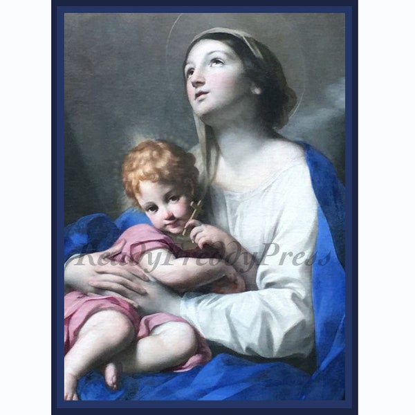 Weihnachtskarte / Religiös / Vintage Bild / Madonna & Kind / Junge Madonna / Kraftvoll / ergreifend / Set mit 8 Karten und Umschlägen