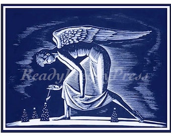 Notecard  New Years/ Christmas/ Holiday/ Winter/ Snow/ Vintage Image / Rockwell Kent/ Art Deco/Angel /Boxed Set of 8 Notecards & Envelopes