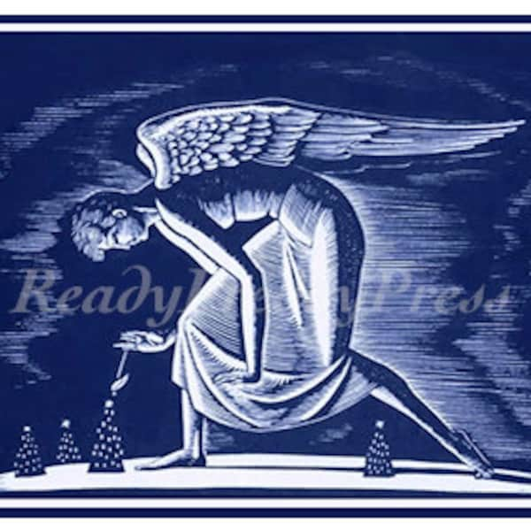 Notecard  New Years/ Christmas/ Holiday/ Winter/ Snow/ Vintage Image / Rockwell Kent/ Art Deco/Angel /Boxed Set of 8 Notecards & Envelopes