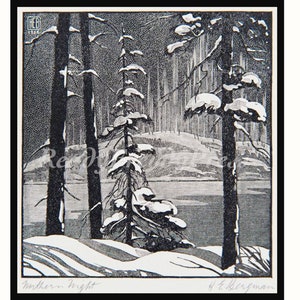 Snow Scene Notecards Vintage Woodcut/ Christmas/ Holiday/ Henry Eric Bergman/Box set of 8 cards with Envelopes