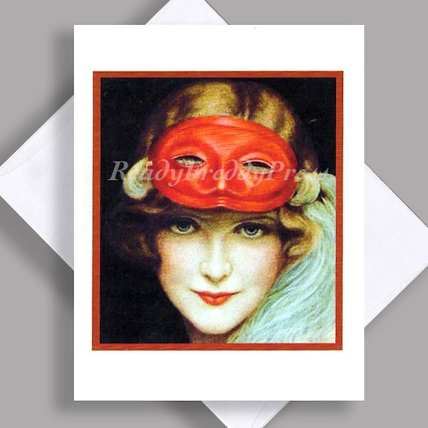 SALE Single Notecard/ Vintage Image 1925/Movie magazine/ Actress May Allison/ Mask/ Artist Charles Sheldon/ Notecard with Envelope
