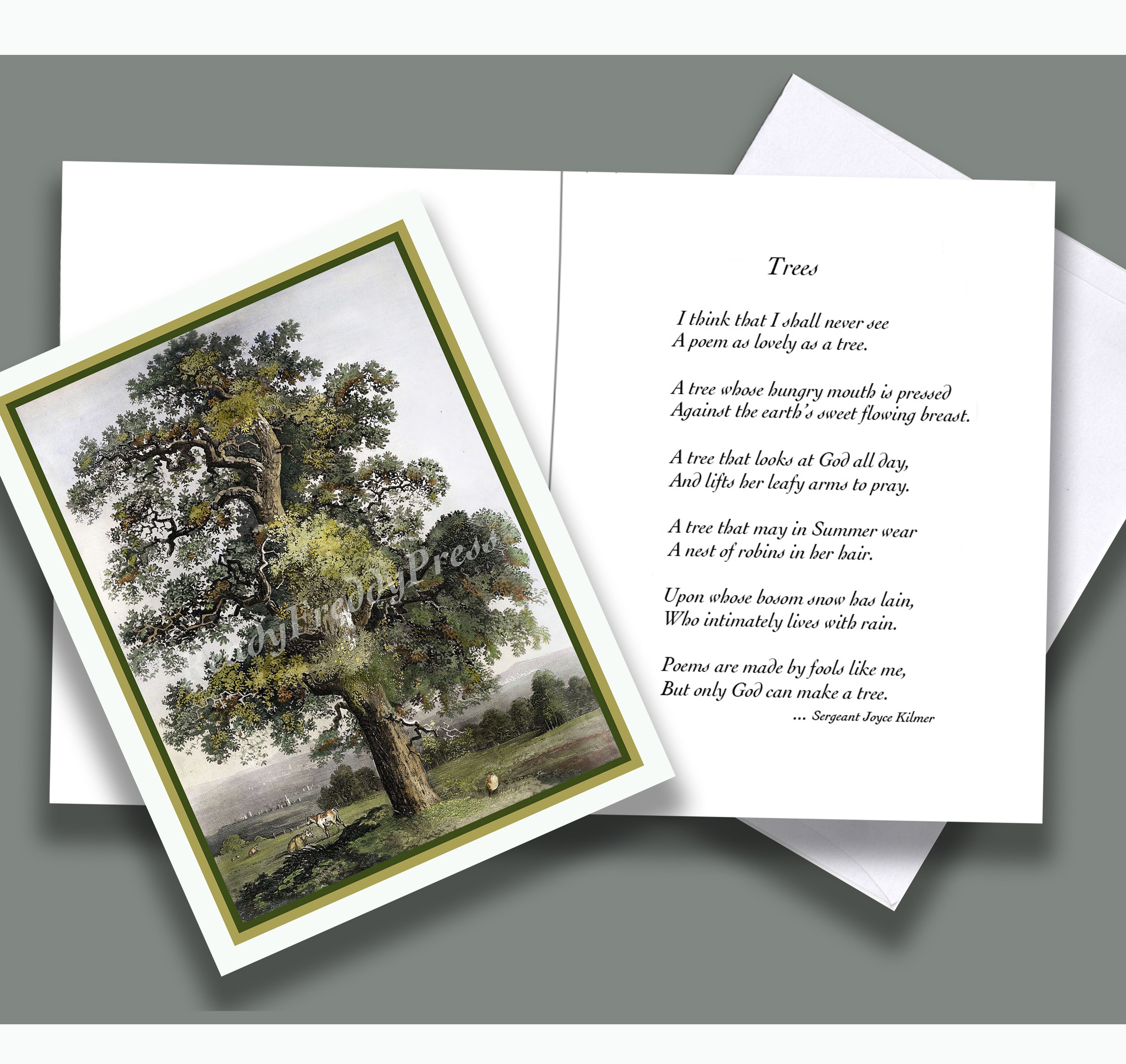 Tree Poem by Joyce Kilmer Notecard /Vintage Image & Poem/ Nature/ Trees/ Poetry/ Beauty/Single Notecard with Envelope