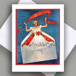 VENTE carte de correspondance unique/image vintage/Pretty Lady/Sautant hors de l'enveloppe !// « Joyeux Noël chéri »/Carte de correspondance avec enveloppe