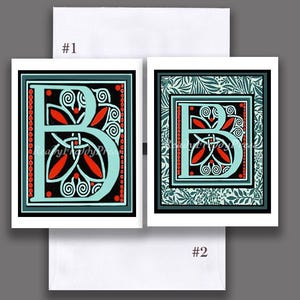 Tarjetas con iniciales del monograma "B" / Iniciales Art Nouveau vintage / Coloridas / Artísticas / Reimaginadas / Turquesa / Coloridas