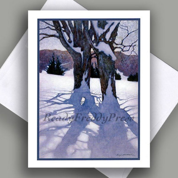 SALE Single Notecard/ Vintage Image 1910/ Winter /Snow Shadows/ Landscape/ Snow/ Snow Covered Trees/Notecard with Envelope