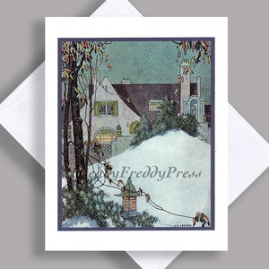 Carton de correspondance unique en vente/image vintage des années 1920/hiver/paysage/maison/neige/lanterne/accueillant/fenêtres éclairées/crépuscule//carton de correspondance avec enveloppe