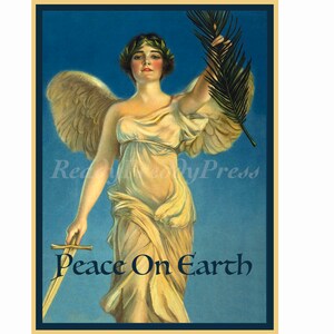 Tarjetas de notas de paz en la Tierra Feliz Año Nuevo/ Imagen vintage/ /Paz/ / Buena voluntad/ Honor/ Sueño de paz/ Juego en caja de 8 tarjetas y sobres