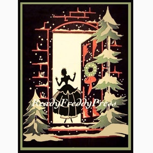 Vintage Art Deco notitiekaarten/vintage afbeelding/vakantie Kerstmis/Silhoutte/deuropening/grillig//8 kaarten & enveloppen/