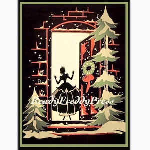 Cartões de visita vintage Art Déco/ Imagem vintage/ Natal de férias/ Silhueta/ Entrada/ Caprichoso/ / 8 cartões e envelopes/