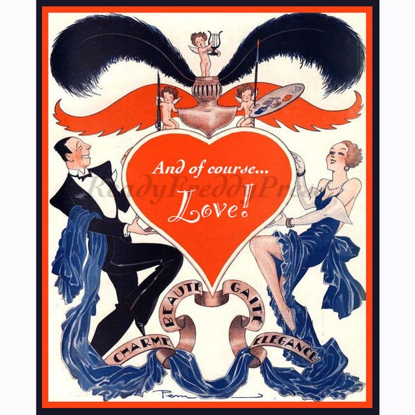 Art Deco Valentine Cards/  Notecards/ Vintage Image/ 1932/Sexy/ Heart/ Fashion/ Boxed Set of 8 with Envelopes