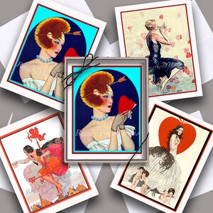 Notecards Art Deco Vintage 1920 Imagens / Dia dos Namorados / Amor / Cupido / Corações / Conjunto de 8 cartões em caixa com envelopes