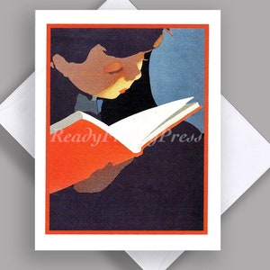 VENTE carte de correspondance unique / lecture de petit garçon lecture / illustration vintage des années 1920 / charmante / graphique / carte unique avec enveloppe