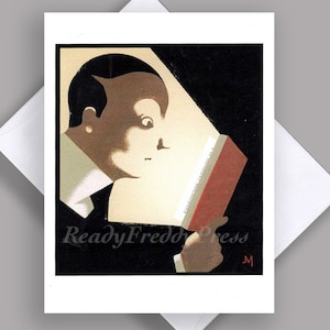 VENTE carte de correspondance unique / lecture / gentleman / illustration vintage des années 1920 / charmante / graphique / carte unique avec enveloppe