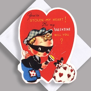 SALE Enkele kaart/Vintage afbeelding/Valentine/"You'v Stolen My Heart"/leuk/uitgesneden/notitiekaart met envelop