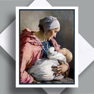 Tarjeta individual/Imagen vintage/Día de la Madre/Madre y bebé/Tierno/Íntimo/Dulce/Amoroso/Interior en blanco