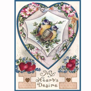 Victoriaanse valentijnskaarten / vintage afbeeldingen / liefde / harten / bloemen / vogels / harten verlangen / set van 8 blanco kaarten met envelop