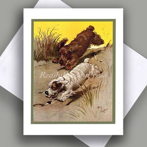 VENDA Cartão de Nota Único/ Imagem Vintage 1932/ Cães Brincando/ Cachorros Brincalhões/ Seguindo as Pegadas/ Canino/ Adorável/ Cartão Único com Envelope