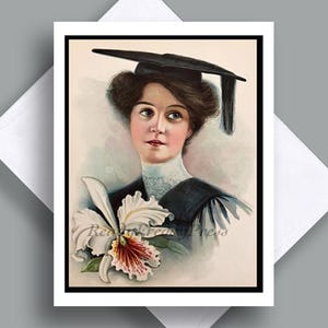 Tarjeta de graduación individual/Imagen vintage de 1906/Toga y birrete/Orquídea/Universidad/Escuela secundaria/Victoriana/Graduado/Tarjeta de regalo/Padre orgulloso