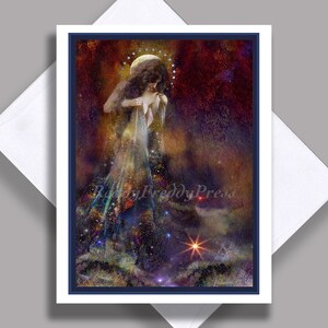 Carte de correspondance unique êtres magiques/ image vintage/ fées/ déesses/ciels et étoiles/ lune/ carte de correspondance unique avec enveloppe/ blanc