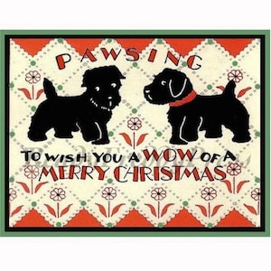 Grußkarten Weihnachten/ Urlaub/ Vintage Bild/ Hunde/ &quot;Pawsing...&quot;/Merry Christmas/ Blanko/ Box mit 8 Karten und Umschlägen