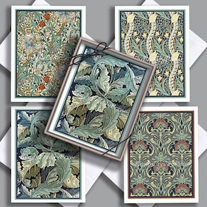 Cartes de correspondance William Morris/ Image vintage/ Artisanat/ Fleurs... Feuilles/ Textiles/ Papier peint/ Victorien/ 8 cartes et enveloppes