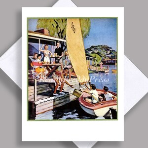 UITVERKOOP Enkele kaart/ Zeilen/ Zeilboot/ Op het water/ Vrienden/ Aanlegsteiger/ Ontmoeting/Enkele kaart met envelop