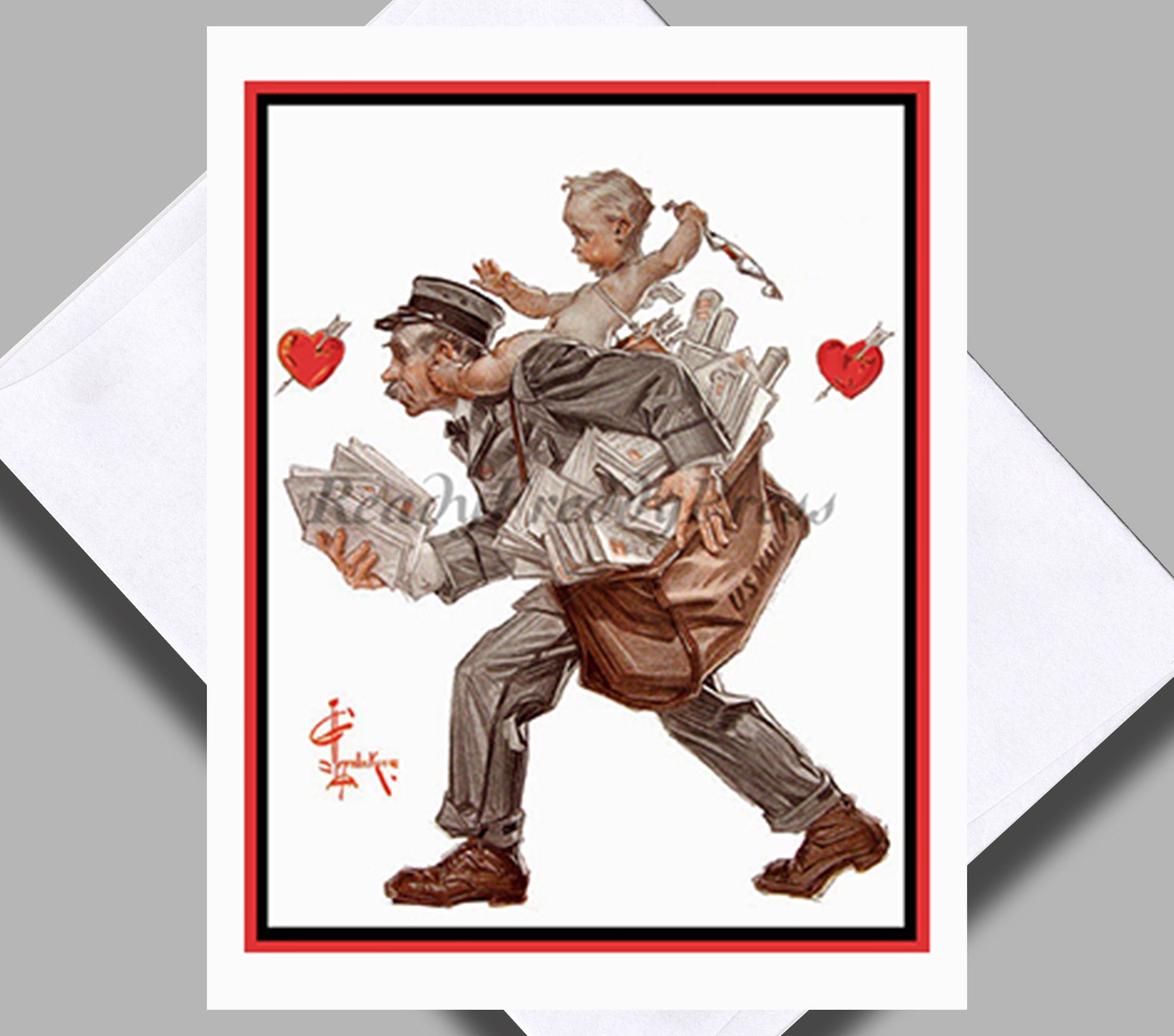Notecards Vintage Image 1910/ Postman/ Valentine/ Cupid/ Art Deco