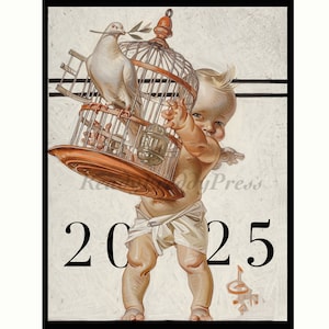 Cartes de correspondance Nouvel an/Noël/Vacances/Leyendecker/Bébé Nouvel An/Image vintage/Colombe de la paix/Ensemble de 8 boîtes avec enveloppes
