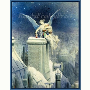 Notecards Christmas/ Holiday/ Christmas Angel/ Vintage  Notecard/ Angel on the Rooftop/ Magical/ 19th century/ Boxed Set of 8 with Envelopes