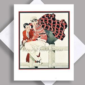 VENDA Cartão de Nota Único/ Imagem Vintage 1924/ Outono/ Moda/ Art Déco/ La Via Parisienne/ Linda Garota/ Ventoso/ Lenço/ Cartão de Nota com Envelope