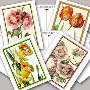 Blumen Feen Postkarten/ Vintage Bilder/Frühlingsblumen/1910/ Happy Spring/ Frohe Ostern/ Happy Birthday/ 8 Postkarten (keine Umschläge)
