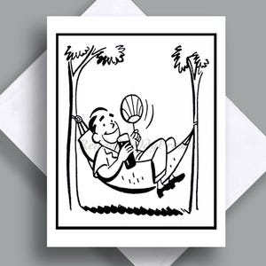 Tarjeta del Día del Padre / Imagen vintage / Papá / Esposo / Padre / Padre / Hijo / Hamaca / Buena vida / Esposo / Hermano / Cumpleaños