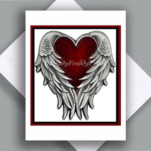 Grußkarte/ Vintage Tattoo/ Herz/ Flügel/ Dramatisch/ Biker/ Sailor/ Kultig/ Einzelkarte mit Umschlag